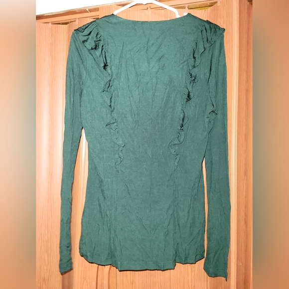 H&M Long Sleeve Ruffle Viscose Top - Hunter Green, Sz: L - Picture 2 of 4